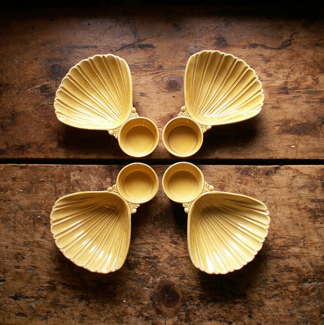 Vintage Set of Four Mustard Mid-century Scalloped Shell Shaped Shrimp ...