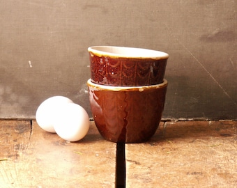 Paar Vintage Bruin Geglazuurde Custard Cups - Kleine Kommen