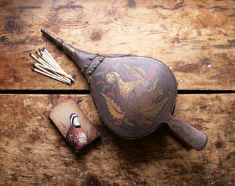 Antique Hand Painted Wood and Leather Bellows - Rustic Fireplace Accessory