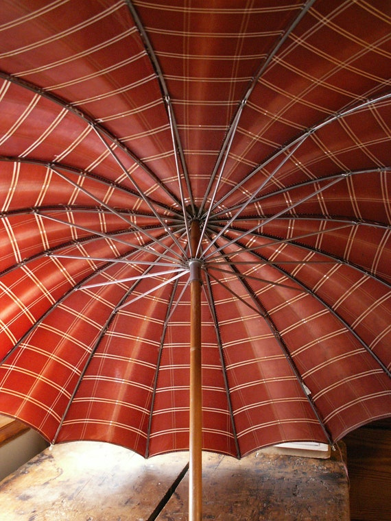 Westley Richards Red & Green Gingham Umbrella with Cognac Handle