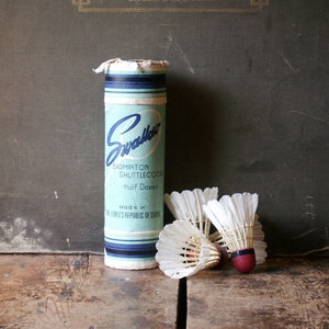 Real Natural Feather Vintage Badminton Shuttlecocks in Original Baby Blue Box - Swallow Brand Made in People&#39;s Republic of China