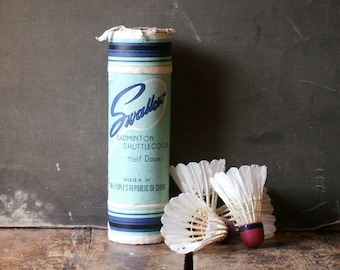 Real Natural Feather Vintage Badminton Shuttlecocks in Original Baby Blue Box - Swallow Brand Made in People's Republic of China