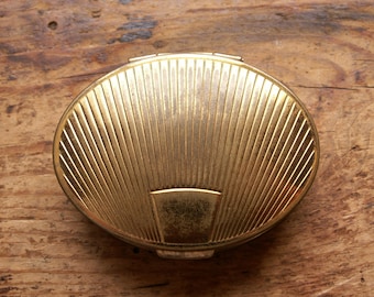 Vintage Volupte Gold Powder Compact - Oval Shell Shaped Makeup Case