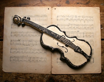 Vintage Cast Metal Violin Wall Hanging By Royal - Retro Music Room Decor