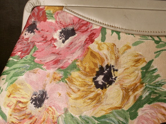 Vintage White Floral Silk and Leather Purse - Gre… - image 3