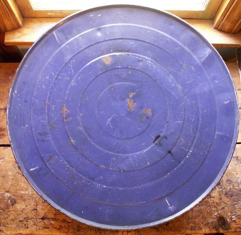 Vintage Large General Store Blue and White Fonda Shortening Tin Great Retro Kitchen Decor