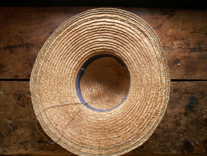 Great Garen Shed Wall Decor! Woven Hat Vintage Floppy Garden Hat with Blue Grosgrain Ribbon