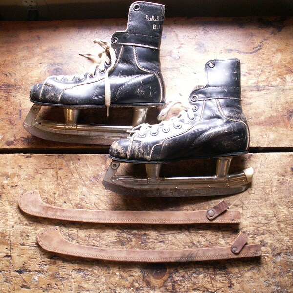 Vintage Leather Ice Skate Blade Guards - Blade Covers - Great Guy Gift