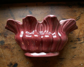 Vintage Dark Rose Artistic California Scalloped Pottery Vase - Great Valentine's Gift!