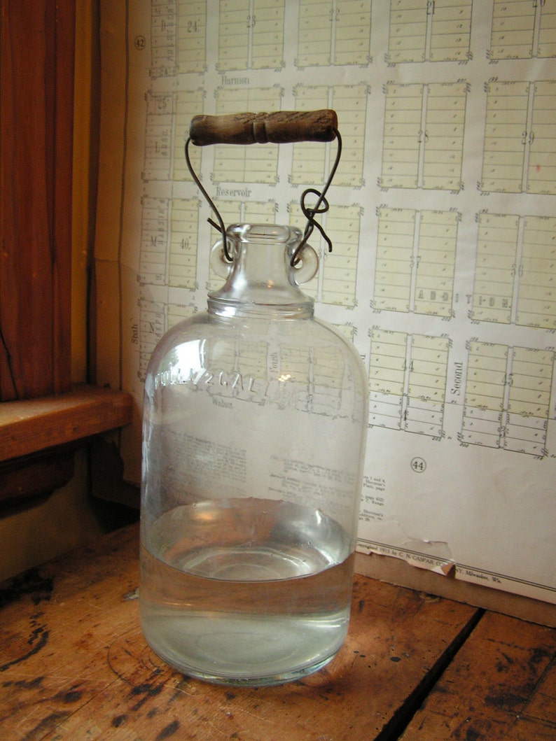 Vintage Glass Half Gallon Jug with Wood Handle Etsy