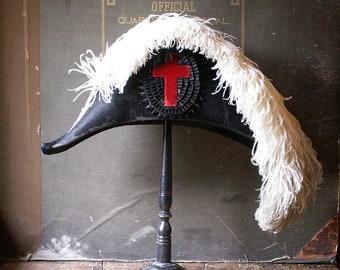 Antique Military Style Feathered Hat - Masonic Fraternal Men's Club Napoleon Hat from the M.C. Lilley Company, Columbus, Ohio