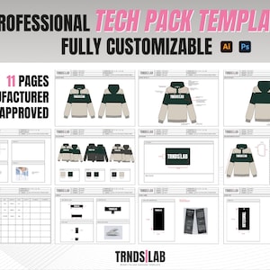 Fashion Tech Pack Template | DIY Tech Pack .Ai .PDF |Hoodie Tech Pack | Kit Adobe Illustrator
