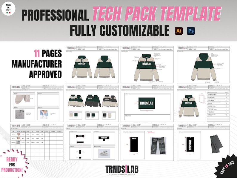Editable Fashion Tech Pack Template AI - Instant Download - Etsy