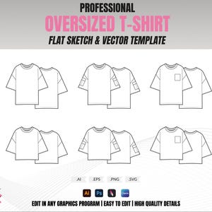 Oversized Streetwear T-Shirt Clothing Vector Mockup Clothing Brand Fashion Design Tool for Adobe Illustrator Adobe Photoshop Procreate
