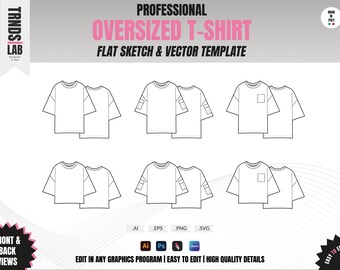 Vektormodell av överdimensionerad t-shirt: Mall för modedesign (AI, PSD, PNG)