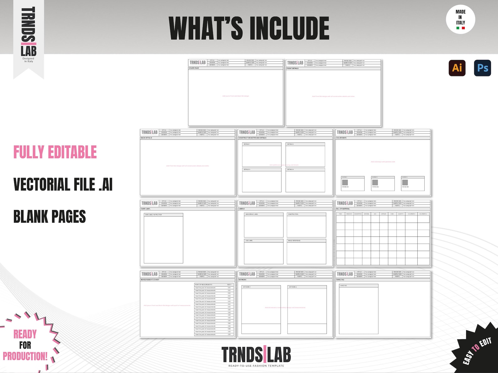 Editable Fashion Tech Pack Template AI - Instant Download - Etsy