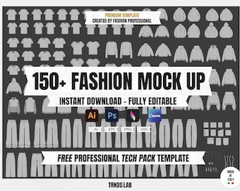 Streetwear Fashion Mockup Pack: 150+ Clothing Vectors & Tech Pack Templates (Digital Download)