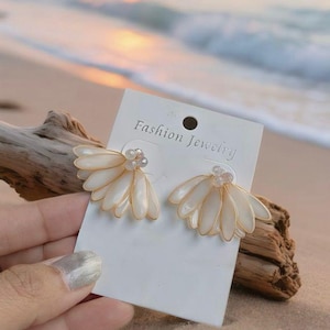Mother of Pearl Flower Earrings: Iridescent Floral Earrings, earring stud.