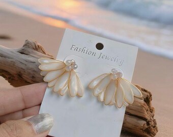 Mother of Pearl Flower Earrings: Iridescent Floral Earrings, earring stud.