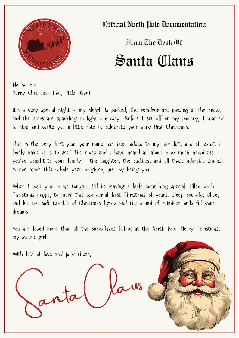 Personalised Baby's First Christmas Letter From Santa (digital Download ...