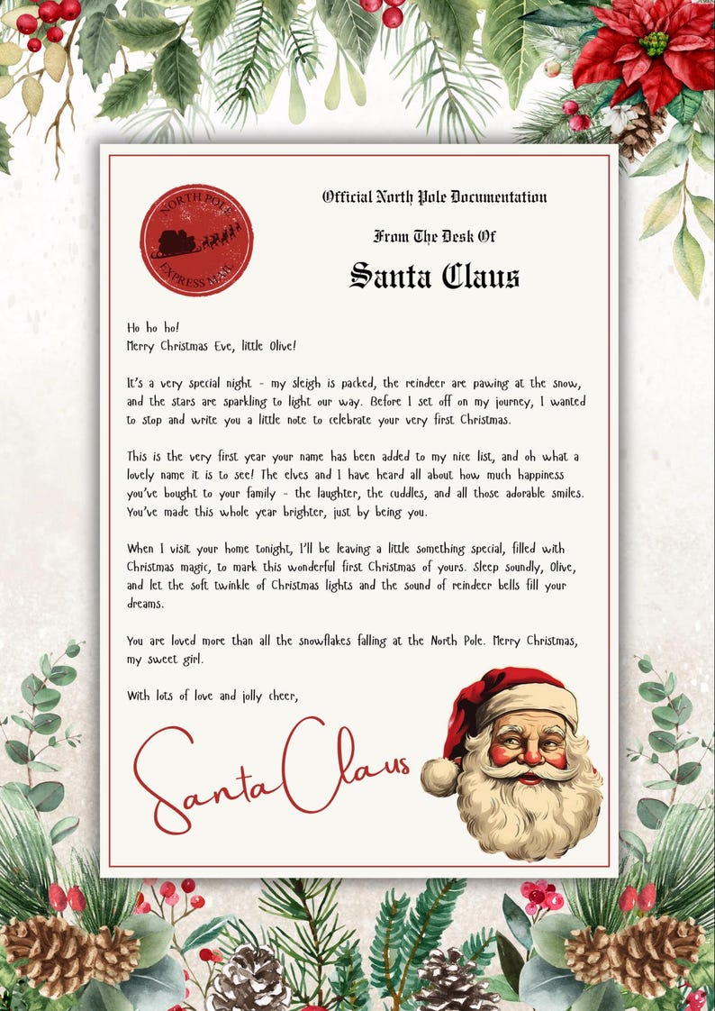 Personalised Baby's First Christmas Letter From Santa (digital Download ...
