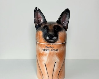 Personalized Ceramic Dog Portrait Urn – Hand-Painted Pet Memorial Keepsake