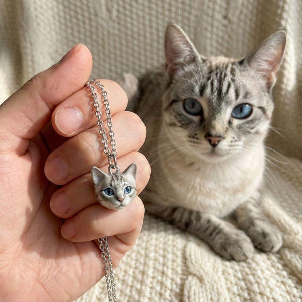 Custom Pet Portrait Necklace, Hand-Sculpted Sterling Silver 925 Jewelry