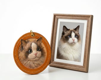 Llavero y colgante para bolso con retrato de mascota, hecho a mano en cuero.