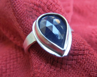 Rose Cut Sapphire Teardrop in Sterling Ring Size 7.5