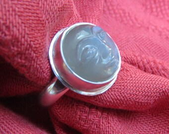 Large Moon Face Gray Moonstone in Argentium Ring Size 7.25