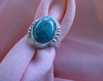 Turquoise Howlite in Granulated Argentium Ring Size 6-1/2