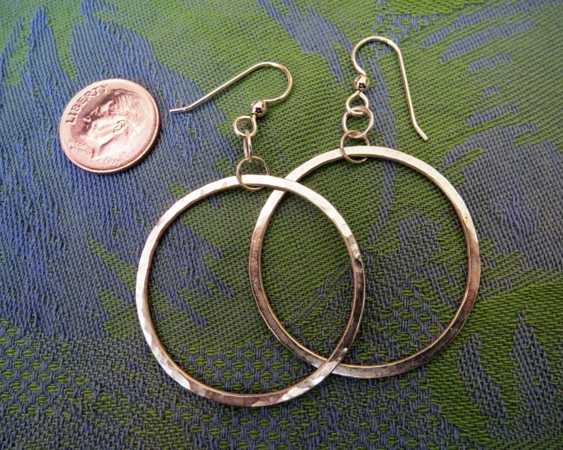 Medium Size Hand Forged Sterling Hoop Dangle Earrings