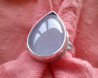 Translucent Blue Chalcedony in Argentium Ring Size 8