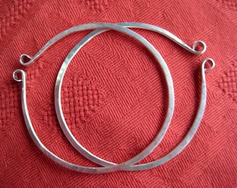 Large Hand Forged Silver Hoops for Non Pierced Ears