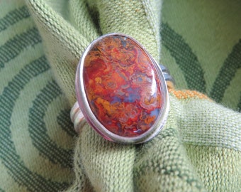 Large Hungarian Agate in Argentium Ring Size 7.5