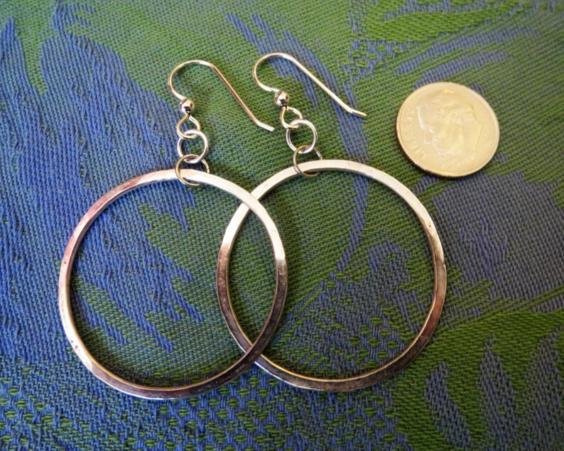 Medium Size Hand Forged Sterling Hoop Dangle Earrings