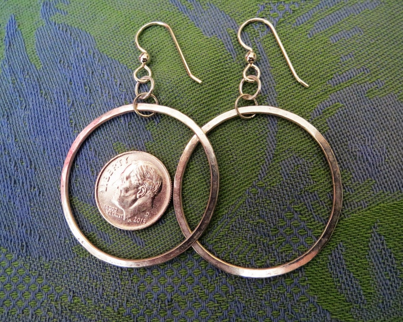 Medium Size Hand Forged Sterling Hoop Dangle Earrings
