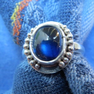 Lab Grown Blue Sapphire in Granulated Sterling Ring, Size 5.5 image 5