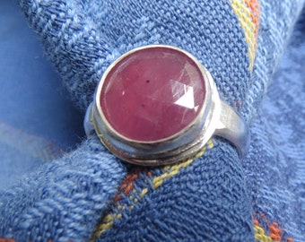 Round Ruby Rose Cut in Sterling Ring Size 7-1/2