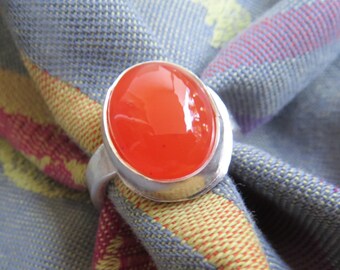 Natural Carnelian Chalcedony in Sterling Ring Size 8.5