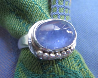 Blue Violet Tanzanite in Granulated Argentium Ring Size 6