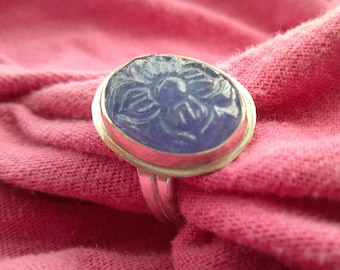 Exquisite Carved Tanzanite in Sterling Silver Ring Size 8