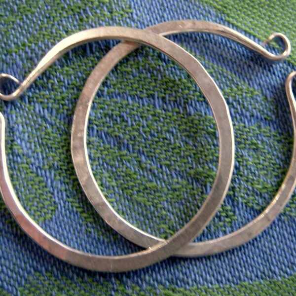 Medium Hand Forged Silver Hoops for Non Pierced Ears