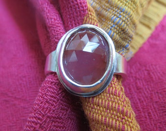 Ruby Rose Cut in Argentium Ring, Size 8