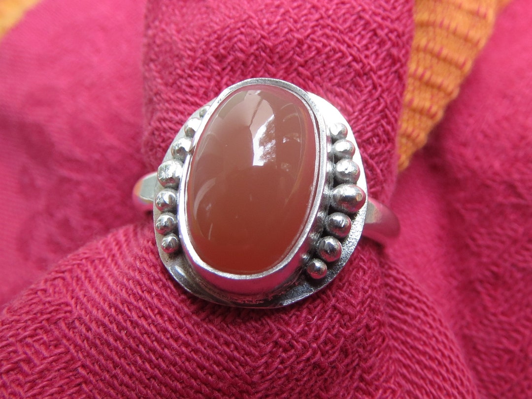 Peach Moonstone in Granulated Argentium Ring Size 9 Etsy