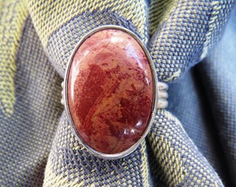 Big Red Brecciated Jasper in Argentium Sterling Ring Size 8