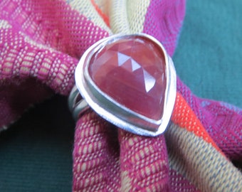 Big Rose Cut Ruby Pear in Argentium Ring Size 8