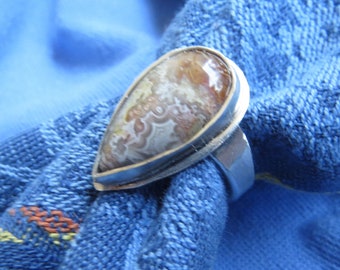 Crazy Lace Agate in Argentium Ring Size 9