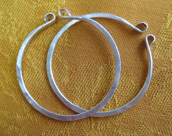 Medium Large Hand Forged Silver Hoops for Non Pierced Ears