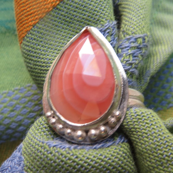 Pink Sardonyx Rose Cut in Granulated Ring Size 8.75